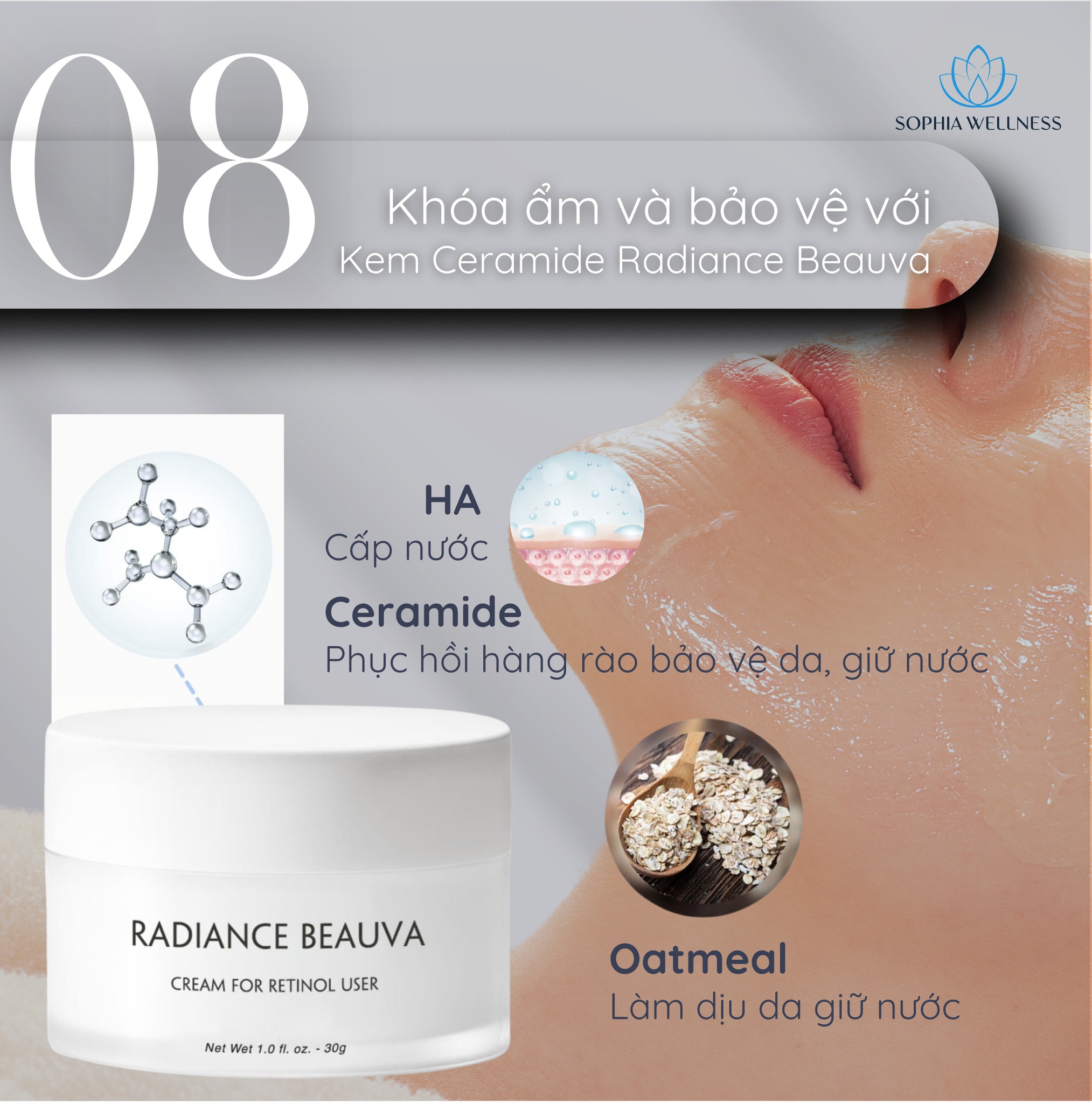 Khóa ẩm và bảo vệ với kem Ceramide Radiance Beauva