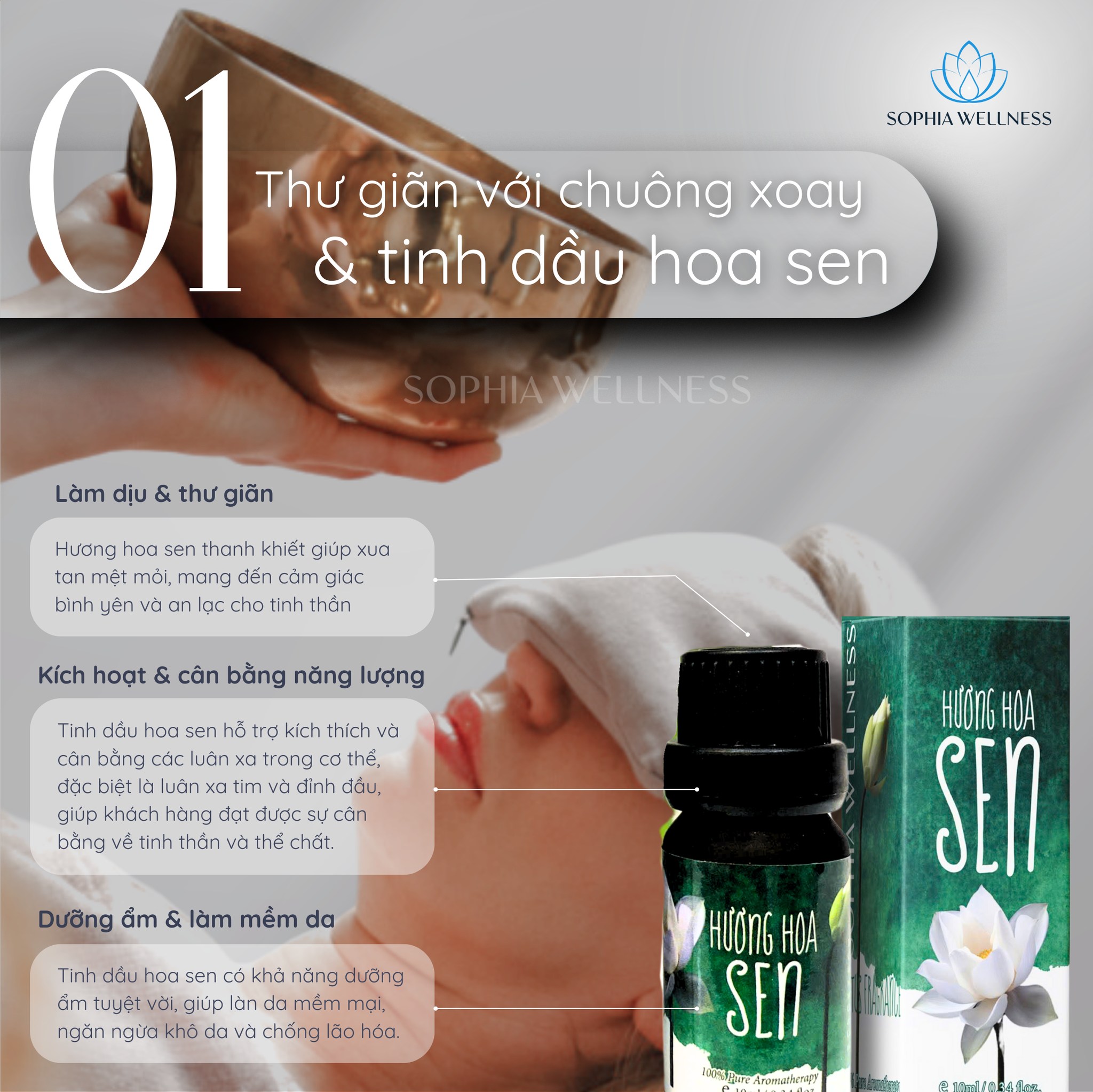 Bước thư giãn với chuông xoay và tinh dầu hoa sen
