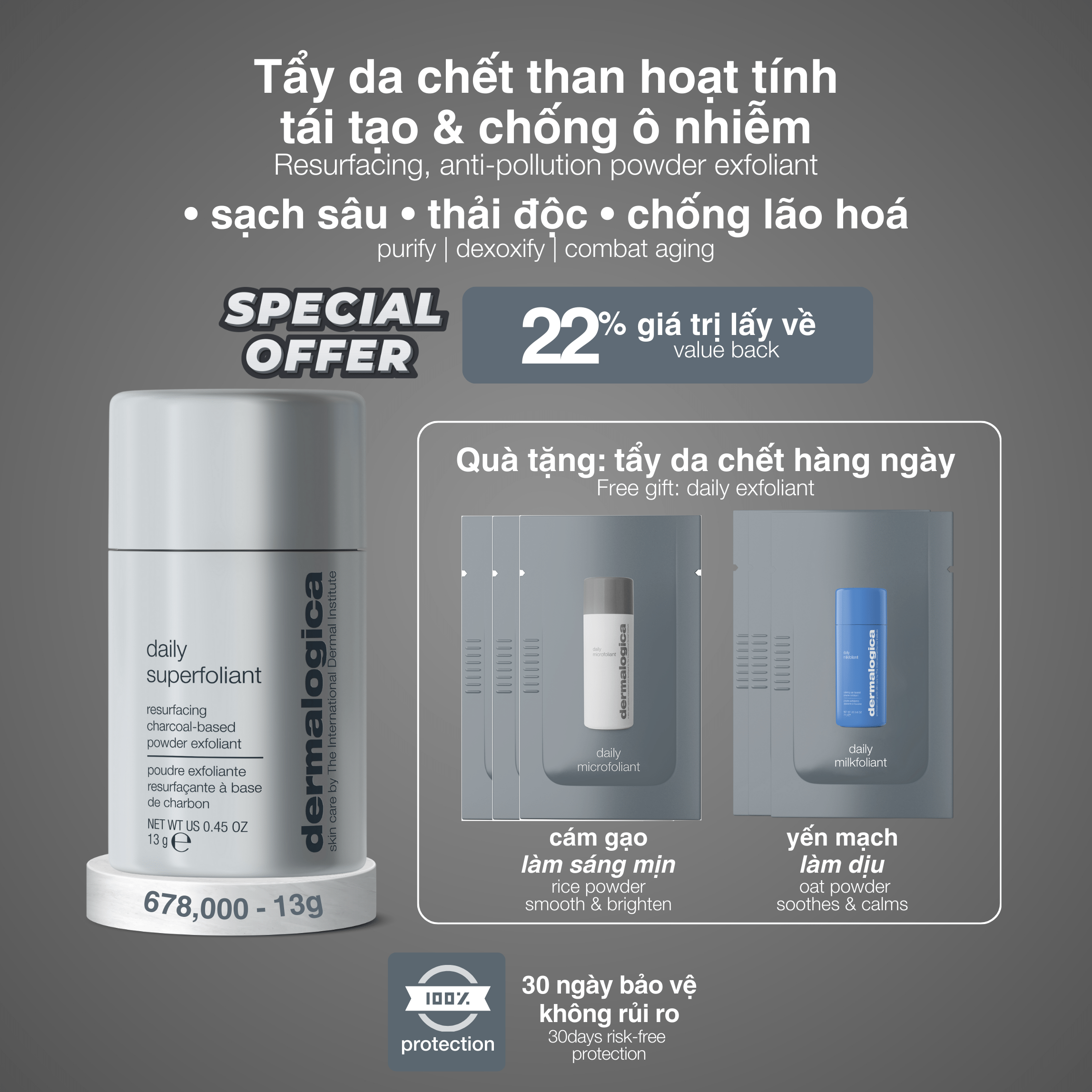 Daily Superfoliant - Bột tẩy da chết than hoạt tính làm sạch sâu